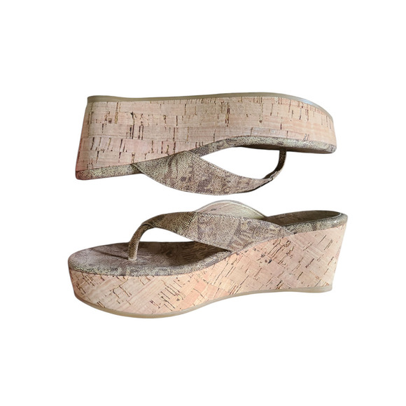STUART WEITZMAN TAN NAIROBI CORK WEDGE LEATHER SANDALS WOMEN'S Sz 6.5 M - Picture 2 of 8